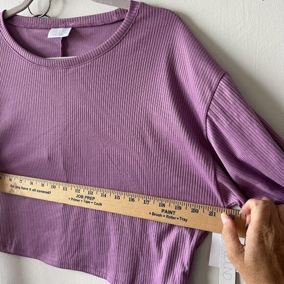 BP RIBBED Crop Long Sleeve tee top Purple MEDIUM - Picture 6 of 9